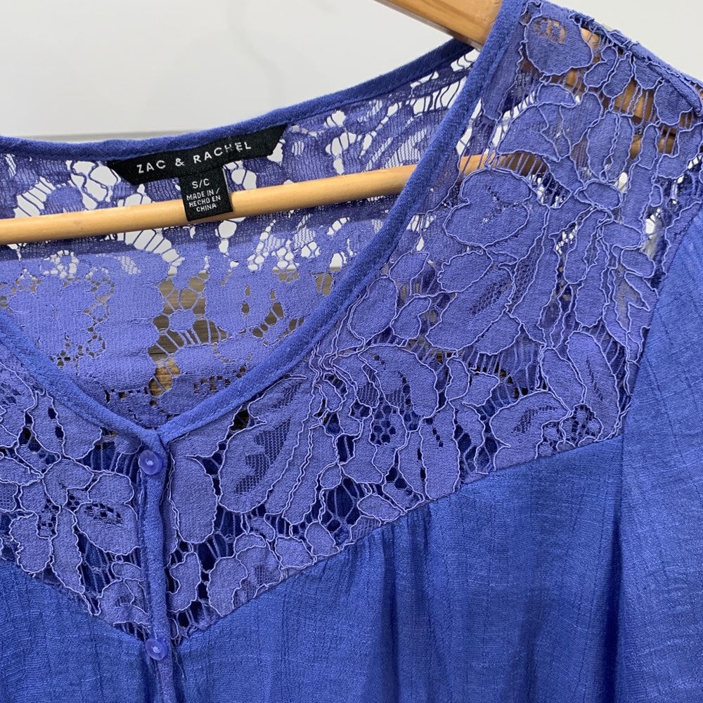 Zac & Rachel button blouse blue lace small - Picture 3 of 6